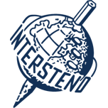 Intersteno logo -- a globe spinning on a pencil as an axis